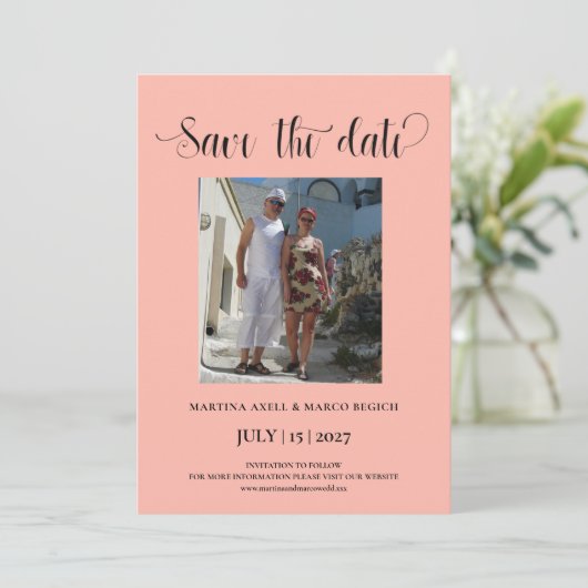 Elegant Melon Photo Save the date Invitation Kaart (Staand voorkant)