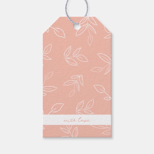 Elegant Melon Pink Boho verlaat patroon Cadeaulabel (Voorkant)