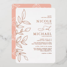 Elegant Melon Pink Minimale Roos Gold Leaf Wedding