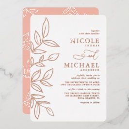 Elegant Melon Pink Minimale Roos Gold Leaf Wedding Folie Uitnodiging