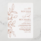 Elegant Melon Pink Minimale Roos Gold Leaf Wedding Folie Uitnodiging (Voorkant)