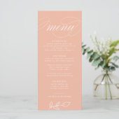 Elegant Melon Pink Minimalist Leaves Wedding Menu (Staand voorkant)