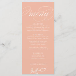 Elegant Melon Pink Minimalist Leaves Wedding Menu