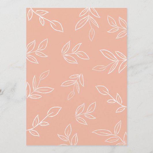 Elegant Melon Pink Minimalist Leaves Wedding Menu (Achterkant)
