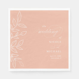 Elegant Melon Pink Minimalist Leaves Wedding Servet