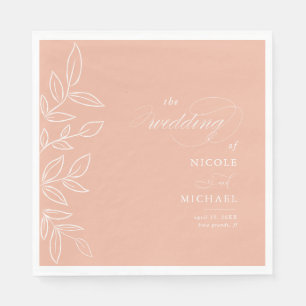 Elegant Melon Pink Minimalist Leaves Wedding Servet