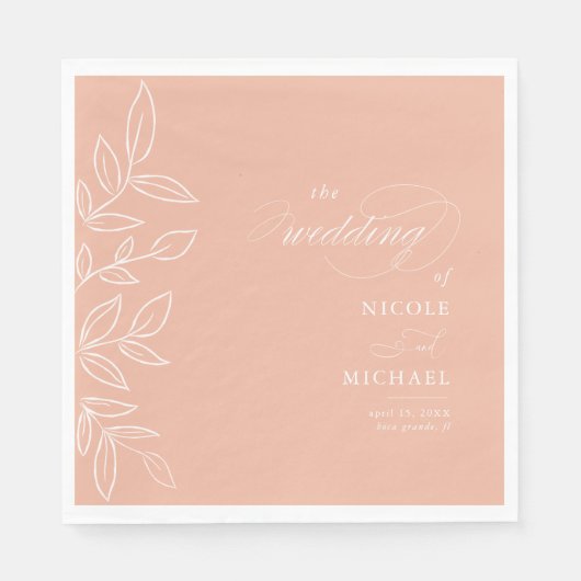 Elegant Melon Pink Minimalist Leaves Wedding Servet (Voorkant)