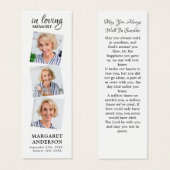 Elegant Memorial 3 Foto Funeral Poem Bladwijzer Mini Visitekaartjes (Voorkant /achterkant)