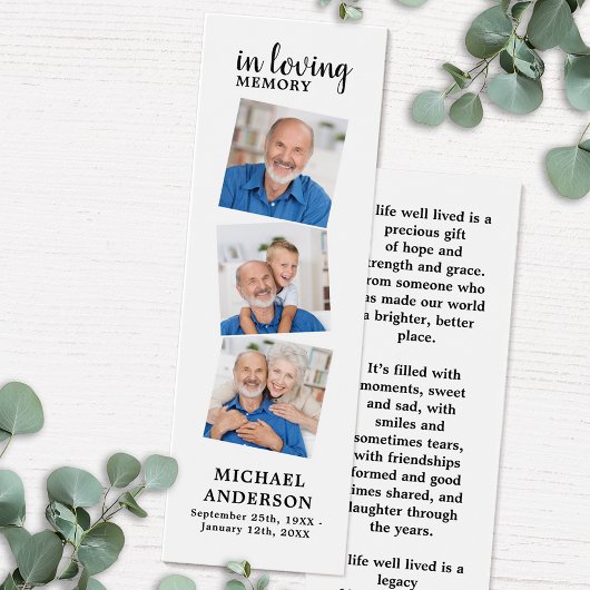 Elegant Memorial 3 Foto Funeral Prayer Bladwijzer Mini Visitekaartjes