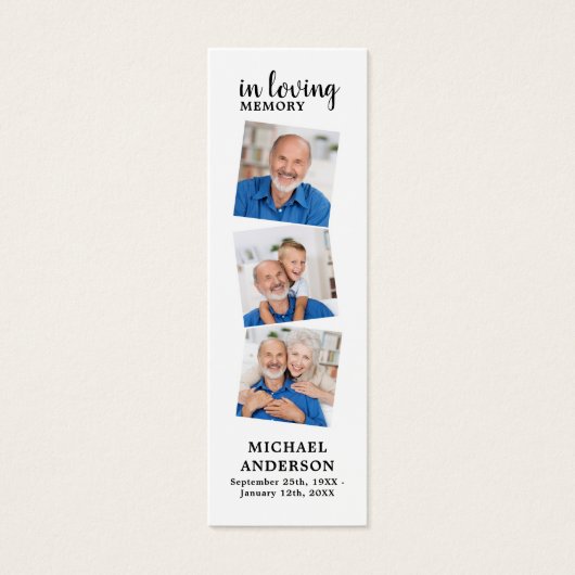 Elegant Memorial 3 Foto Funeral Prayer Bladwijzer Mini Visitekaartjes (Voorkant)