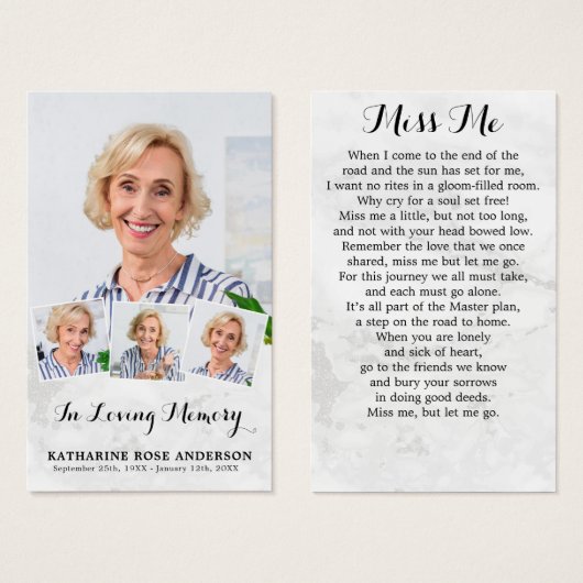 Elegant Memorial 4 foto begrafenisgebed Kaarten Visitekaartje (Voorkant /achterkant)