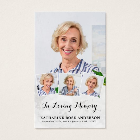 Elegant Memorial 4 foto begrafenisgebed Kaarten Visitekaartje (Voorkant)