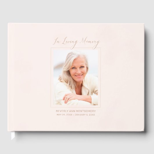 Elegant Memorial Blush Waterverf Fotobegrafenis Gastenboek (Voorkant)