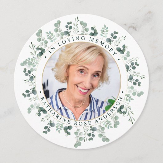 Elegant Memorial Eucalyptus Funeral Prayer Kaart (Voorkant)