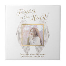 Elegant Memorial Forever in ons hart Foto Tegeltje