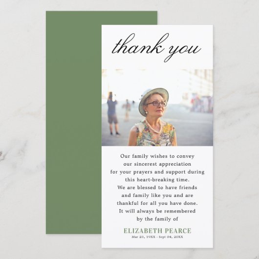 Elegant Memorial Foto: Dank u wel Aankondiging (Voorkant / Achterkant)