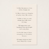 Elegant Memorial | Funeral Favor Poem Kaart (Achterkant)