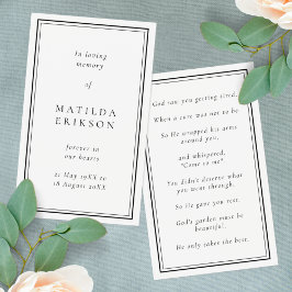 Elegant Memorial Funeral Memorial Prayer Kaart