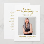 Elegant Memorial Funeral Photo Card for Service Kaart (Voorkant / Achterkant)