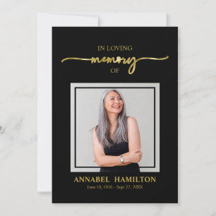 Elegant Memorial Funeral Photo Card for Service Kaart
