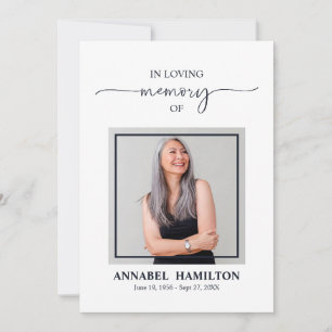 Elegant Memorial Funeral Photo Card for Service Kaart
