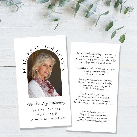 Elegant Memorial Funeral Photo Prayer Kaart