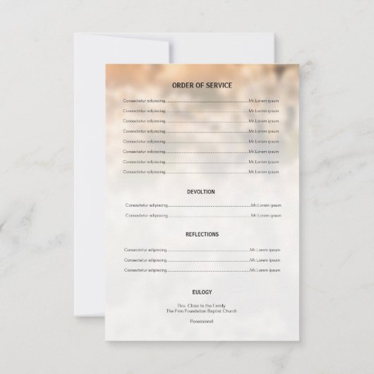 Elegant Memorial Funeral Program Card Kaart (Achterkant)