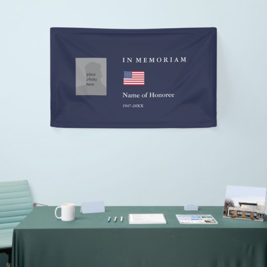 Elegant Memorial in blauw met foto en vlag Spandoek (Beurs)