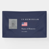 Elegant Memorial in blauw met foto en vlag Spandoek (Horizontaal)
