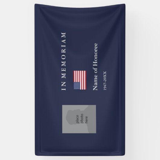 Elegant Memorial in blauw met foto en vlag Spandoek (Verticaal)