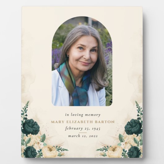 Elegant Memorial Photo Floral Fotoplaat (Voorkant)