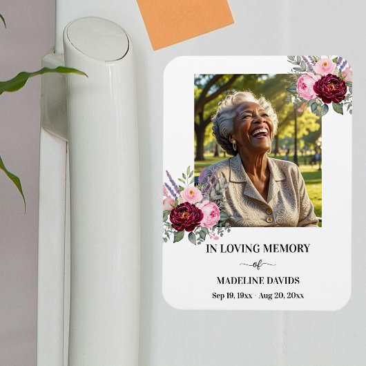 Elegant Memorial Photo Floral Magneet