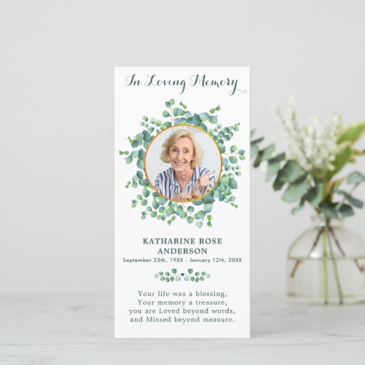 Elegant Memorial Photo Funeral Prayer Kaart (Staand voorkant)