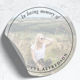 Elegant Memorial Photo in Loing Memory Funeral Ronde Sticker