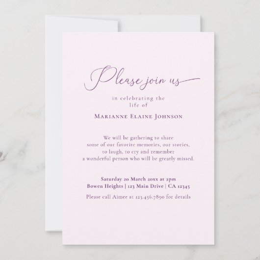 Elegant Memorial Roze Bloemen Viering van het leve Kaart (Achterkant)