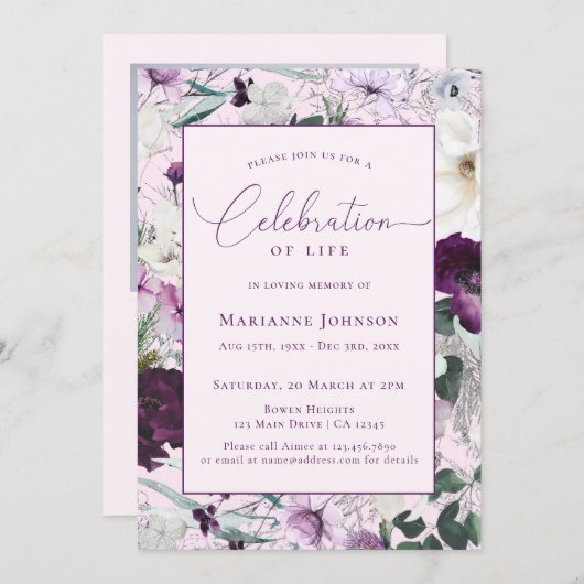Elegant Memorial Roze Bloemen Viering van het leve Kaart (Voorkant / Achterkant)