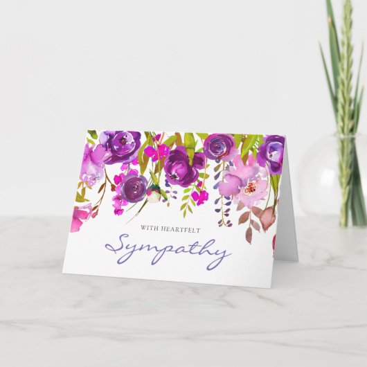 Elegant Memorial Waterverf Bloemen Sympathie Kaart (Voorkant)