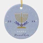 Elegant Menorah Happy Hanukkah Year Chrismukkah Keramisch Ornament (Voorkant)