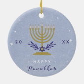 Elegant Menorah Happy Hanukkah Year Chrismukkah Keramisch Ornament (Achterkant)