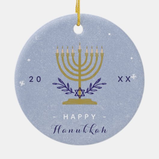 Elegant Menorah Happy Hanukkah Year Chrismukkah Keramisch Ornament (Achterkant)