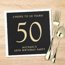 Elegant Mens Black Gold 50th Birthday Party Servet