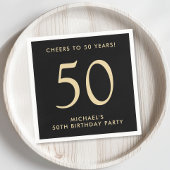 Elegant Mens Black Gold 50th Birthday Party Servet