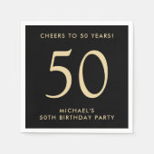 Elegant Mens Black Gold 50th Birthday Party Servet (Voorkant)