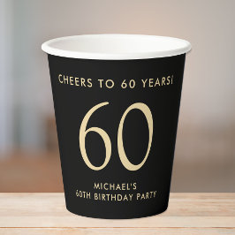 Elegant Mens Black Gold 60th Birthday Party Papieren Bekers