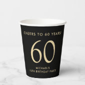 Elegant Mens Black Gold 60th Birthday Party Papieren Bekers (Achterkant)