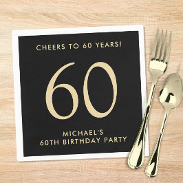 Elegant Mens Black Gold 60th Birthday Party Servet