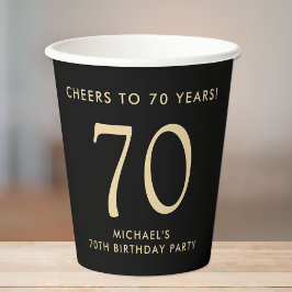Elegant Mens Black Gold 70th Birthday Party Papieren Bekers