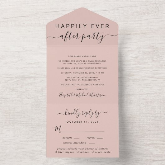 Elegant Menu Choice Blush Wedding Reception All In One Uitnodiging (Binnen)
