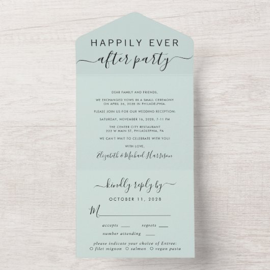 Elegant Menu Choice Mint Wedding Reception All In One Uitnodiging (Binnen)