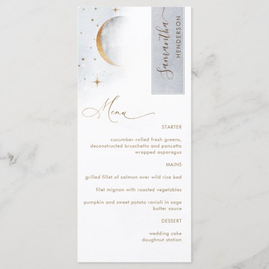 Elegant Menu met gastnaam, Celestial Moon Stars (Voorkant)